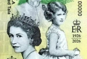 détail du billet de 100 tala de Samoa qui commémore le centenaire de la naissance de la Reine Elizabeth II